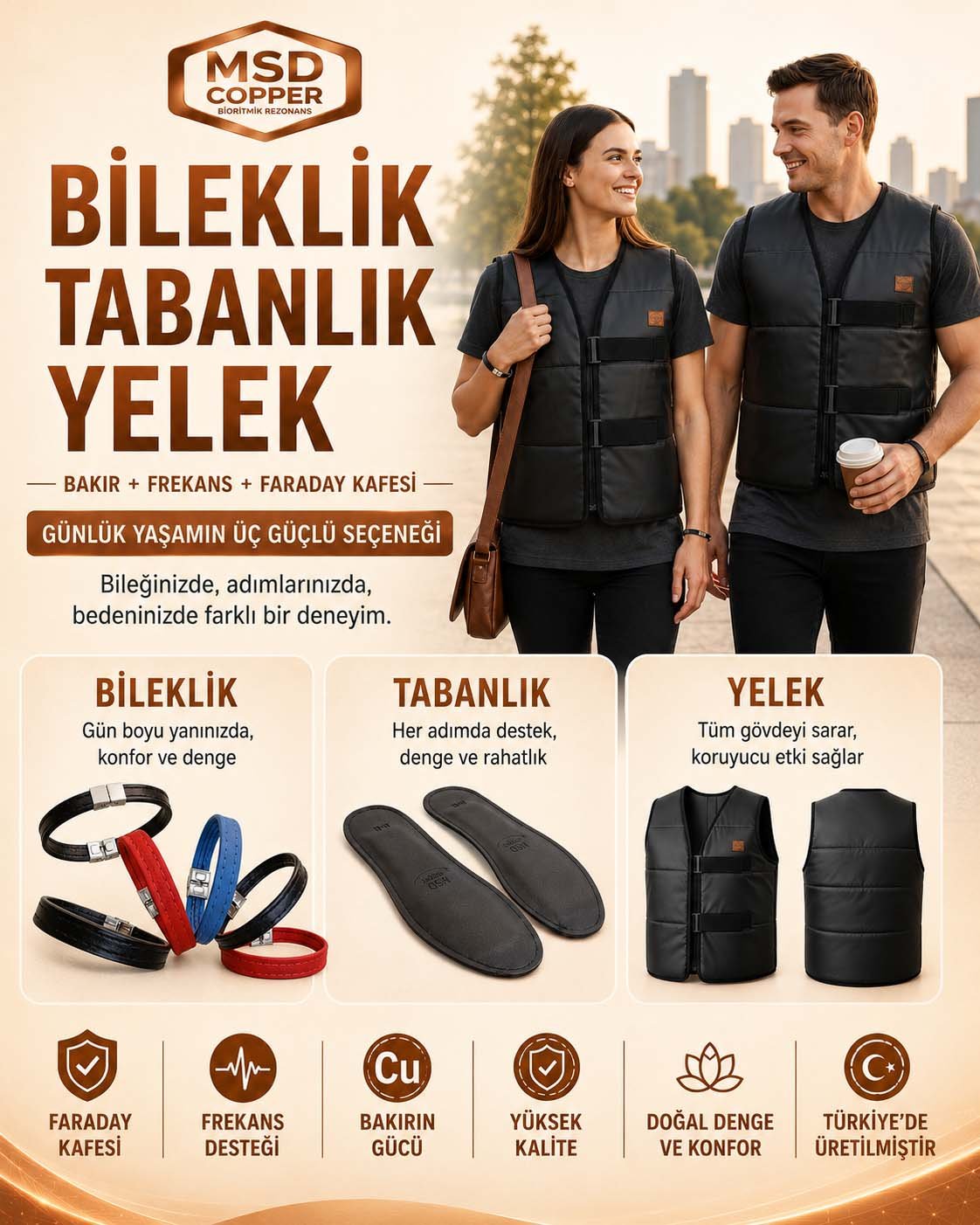 MSD Copper Bioritmik Frekanslı Ürünler Bileklik Tabanlık Yelek Bakır Frekans Faraday kafesi mobil