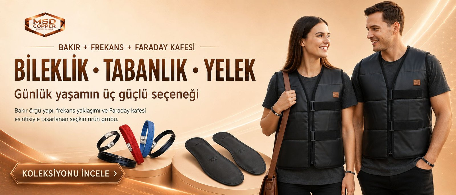 MSD Copper Bioritmik Frekanslı Ürünler Bileklik Tabanlık Yelek Bakır Frekans Faraday kafesi