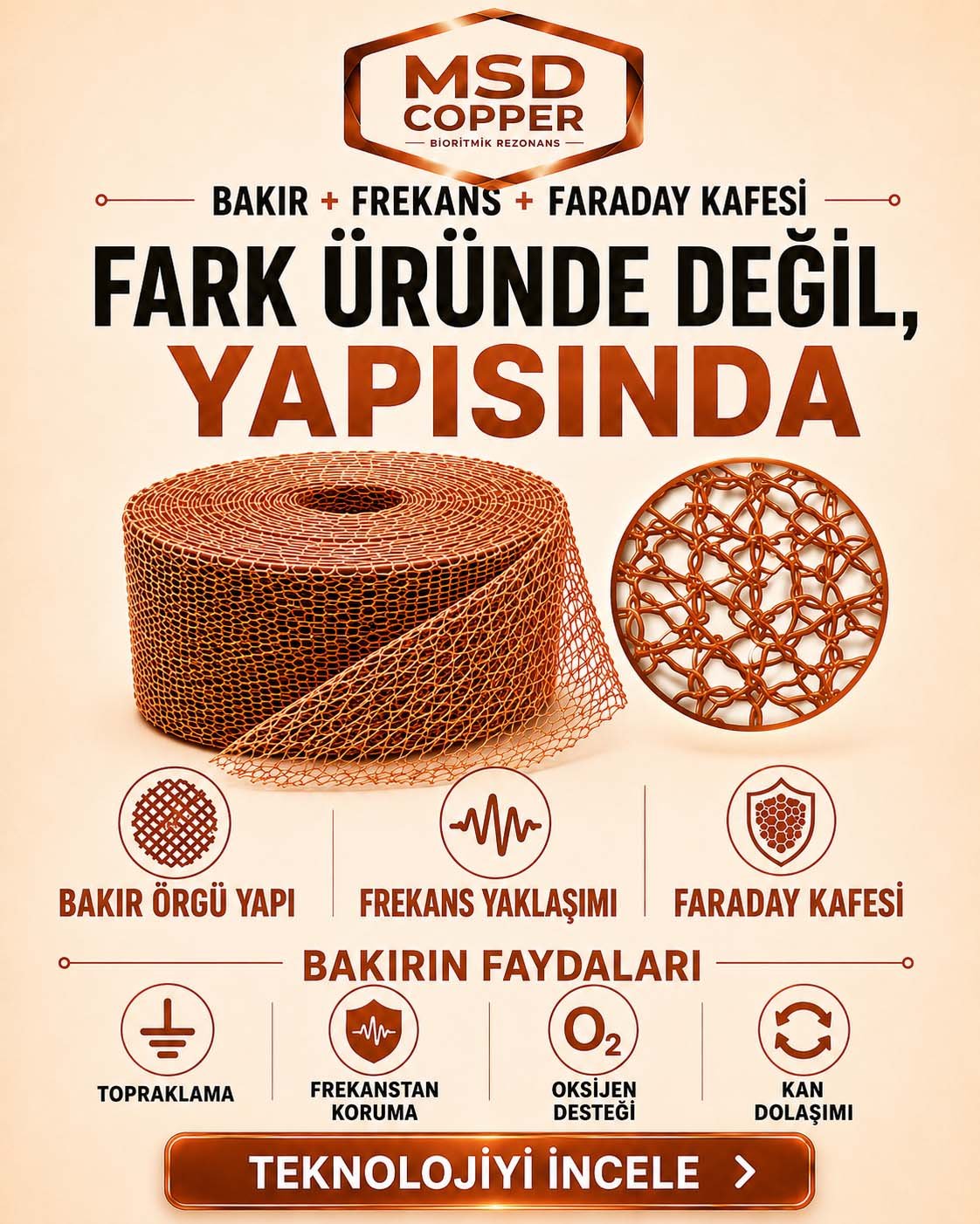 MSD Copper Bioritmik Frekanslı Ürünler Genel Bilgi Faraday kafesi mobil